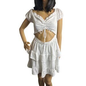 Short Sleeve Cutout Eyelet Skater Dress White Medium 2k5 Y2K Country Coastal rom